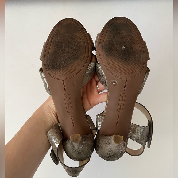 Vince Camuto Metallic Silver & Dark Nude Leather Ankle Strap Heels Womens Size 8 - Picture 6 of 16